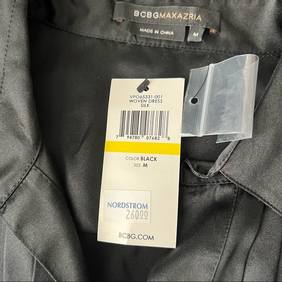 BCBGMaxAzria NWT Black Front Pleated Silk Blend Waist Tie Dress - Picture 10 of 16